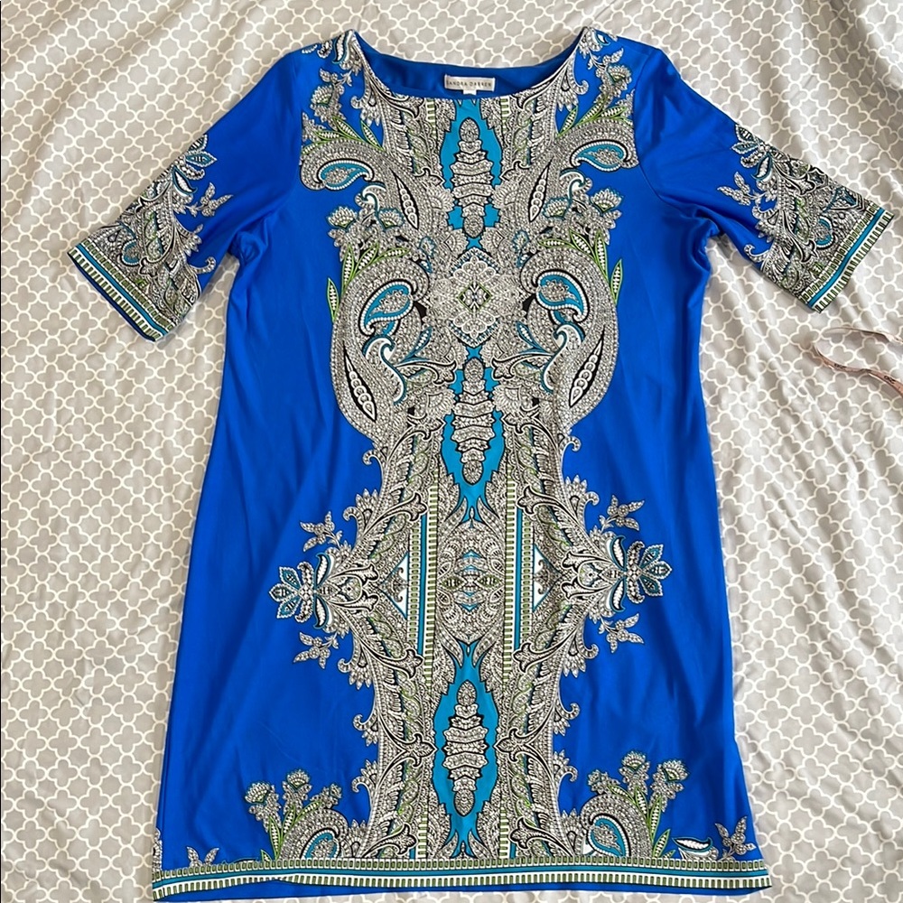 Sandra Darren Blue Paisley Print Dress